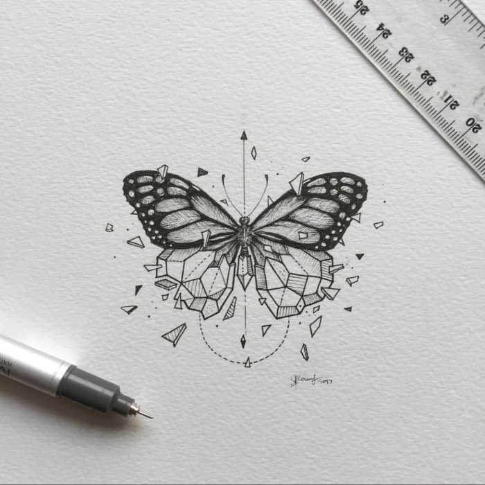 dibujos inspiradores de tatuajes de mariposas, tattoo geométrico, ideas de tatuajes mariposas para que te inspires 