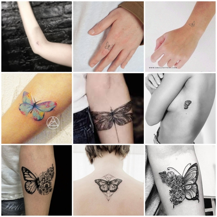 bonitas propuestas de mariposas de colores y negras para tatuajes, diseños inspiradores tattoo mariposa 