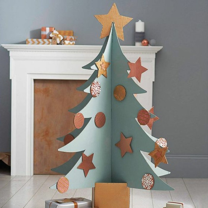 muebles de cartón y decoración casera de cartón, árbol navideño hecho de cartón decorado con mucho encanto 