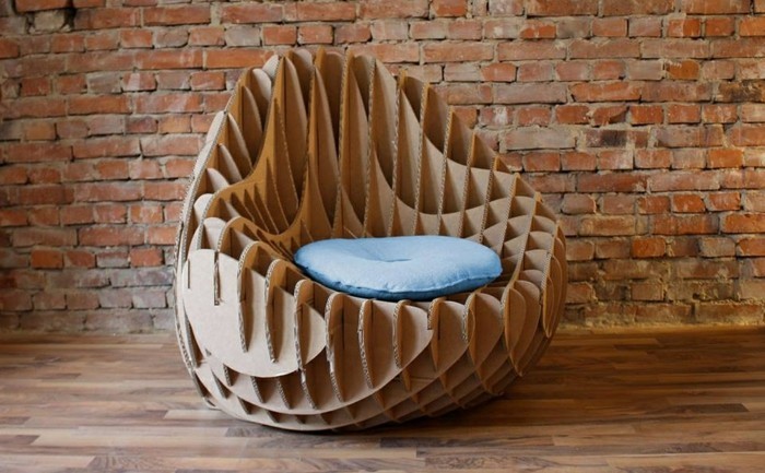 sillón de diseño super original para tu salón en estilo industrial, muebles de cartón originales 