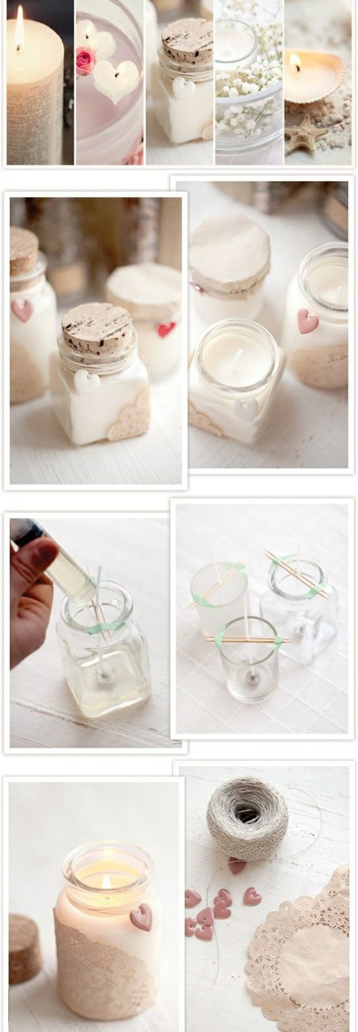 tutoriales en fotos sobre como hacer velas caseras paso a paso, frascos de vidrio decorativos con velas 