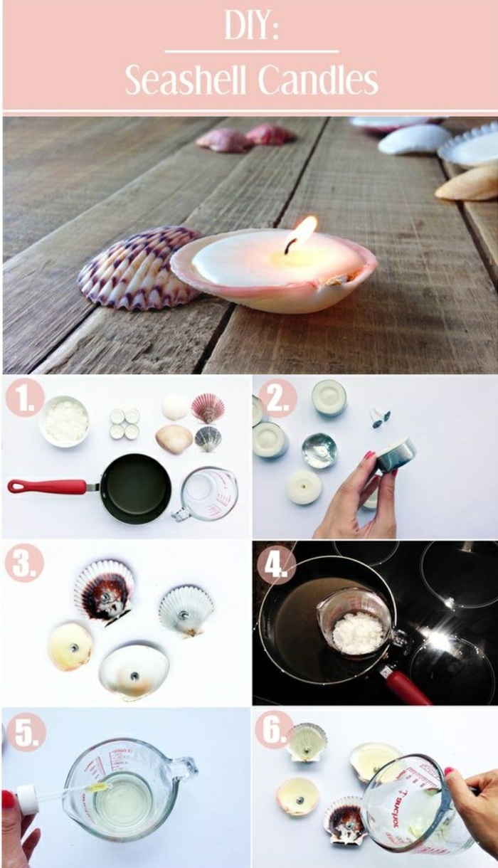 pequeñas velas decorativas en una conchas, velas caseras super originales con tutoriales paso a paso 