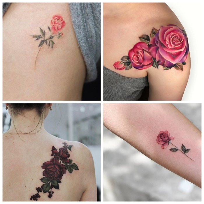 cuatro propuestas bonitas de tatuajes de flores con rosas rojas, qué significan los tatuajes con rosas 