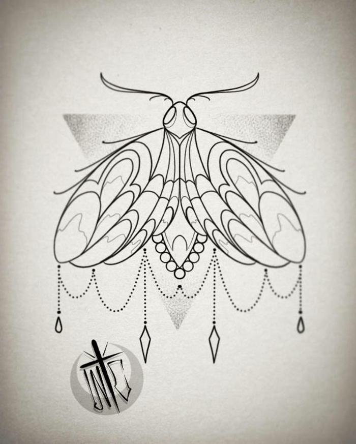 dibujos mariposas originales para tatuajes geométricos, ideas de tatuajes en la pierna originales 