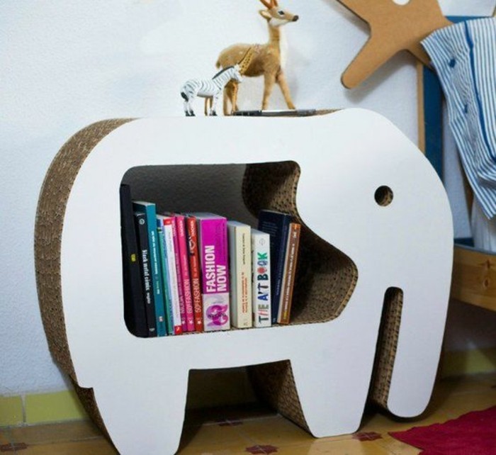 como hacer un estante de carton, mueble decorativo en forma de elefante, diseños de muebles DIY 
