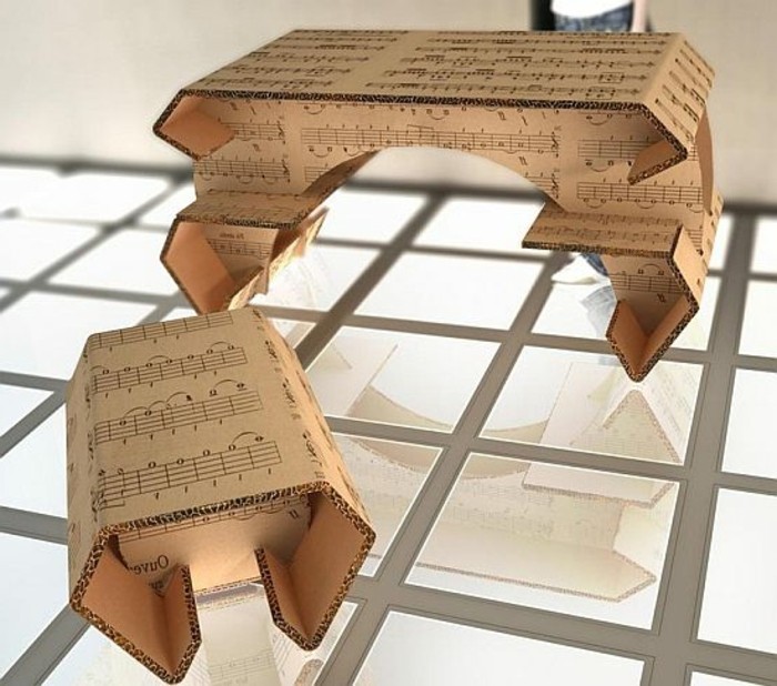 mesa y taburete de cartón originales, imagines de muebles de carton originales, los mejores diseños de muebles reciclados 