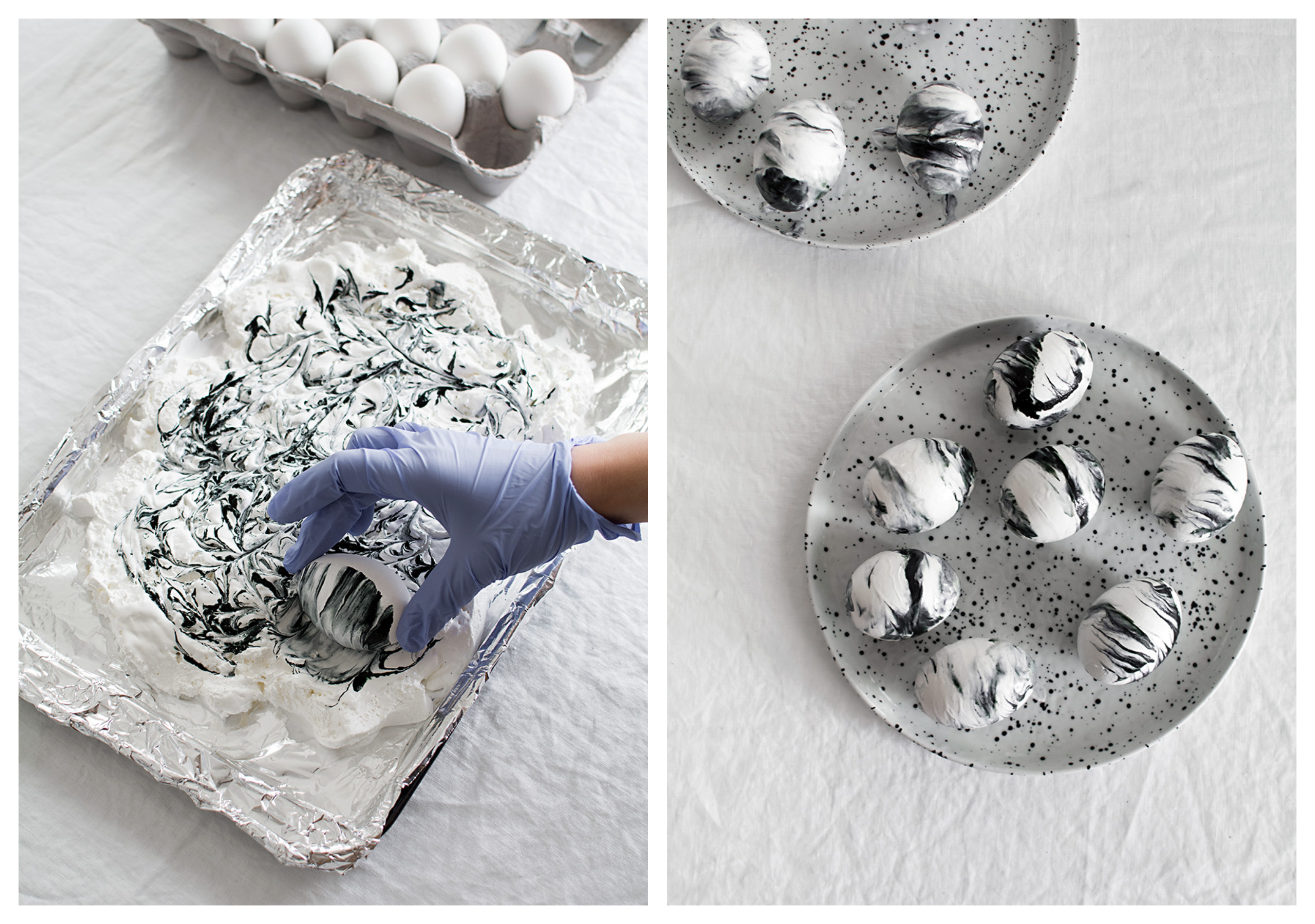 ejemplos originales sobre como decorar huevos de pascua, huevos de pascua decorados en blanco y negro 