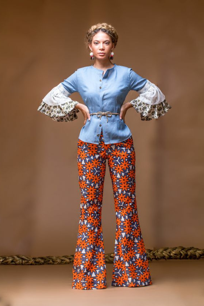camisas africanas y pantalones, colorido atuendo con pantalón de diseño con motivos florales 