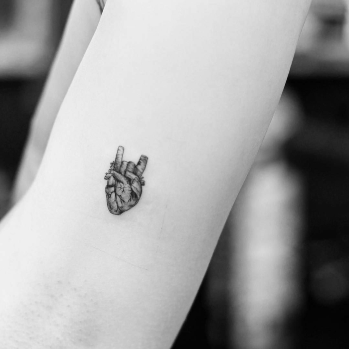 tatuajes pequeños ed corazones, tattoo corazón anatómico en el brazo, diseños de tatuajes corazon 