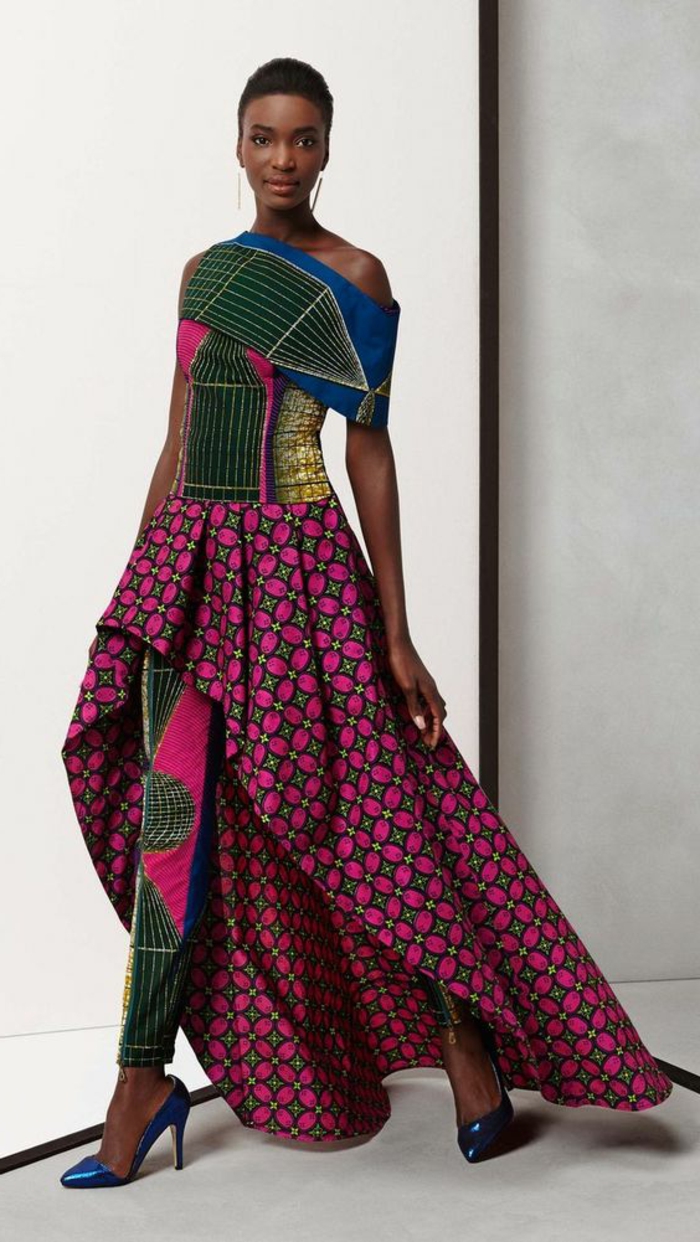 vestido elegante y extravagante con estampados étnicos, diseños de vestidos africanos