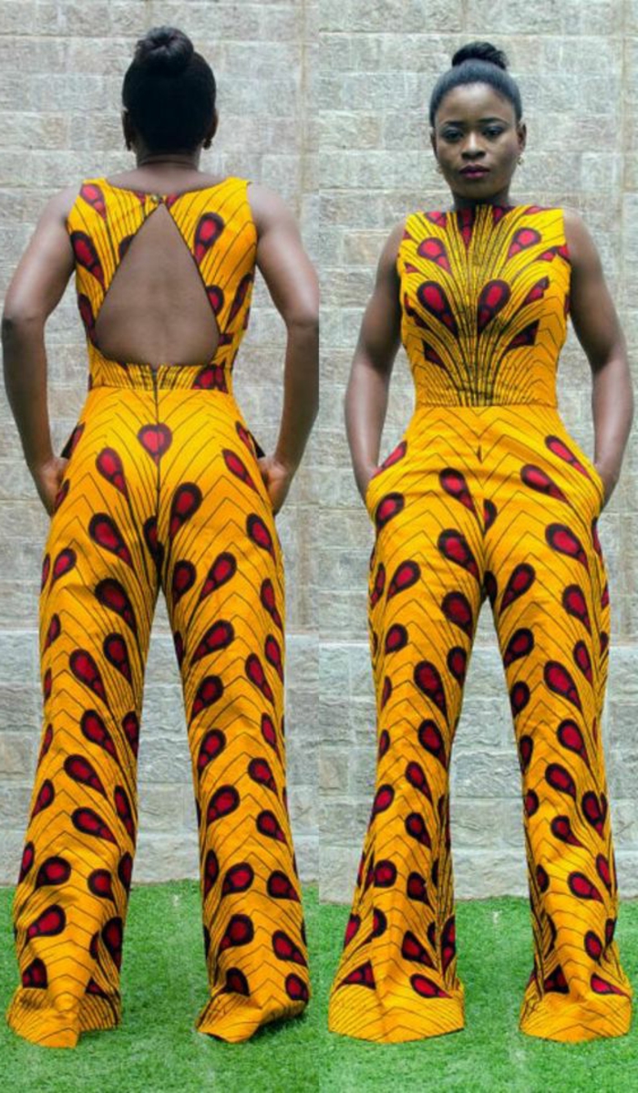 vestidos africanos mujer y monos, mono elegante en amarillo y rojo con estampados bonitos 