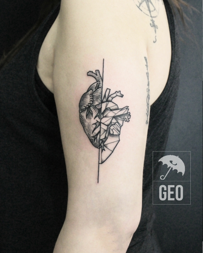 últimas tendencias en los diseños de tatuajes, tattoo corazón original, diseño de tatuaje geométrico 