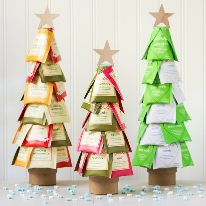 ideas de regalos para amigo invisible, árboles DIY con bolitas de té, 65 fotos con ideas de regalos especiales para fiestas