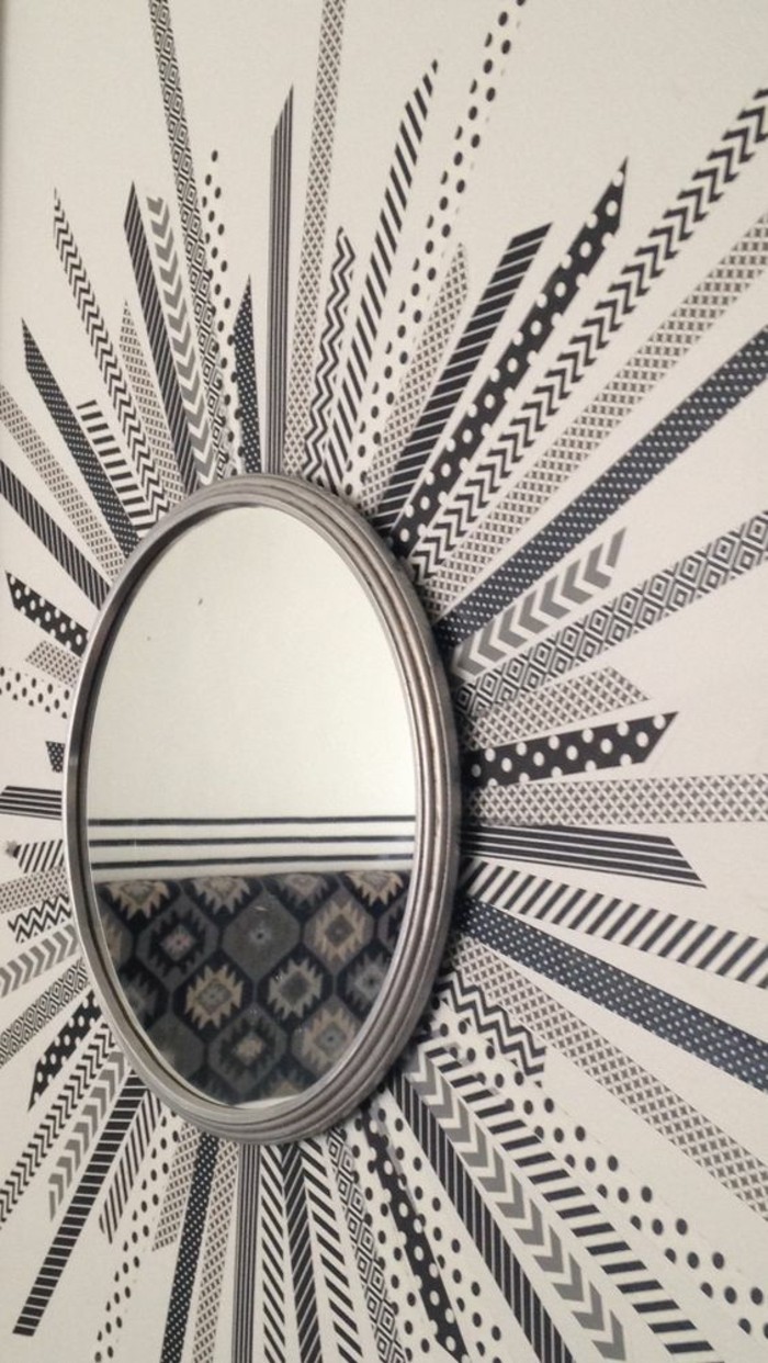 hermosas decoraciones con espejos, decoracion de pared con cinta washi tape en color gris 