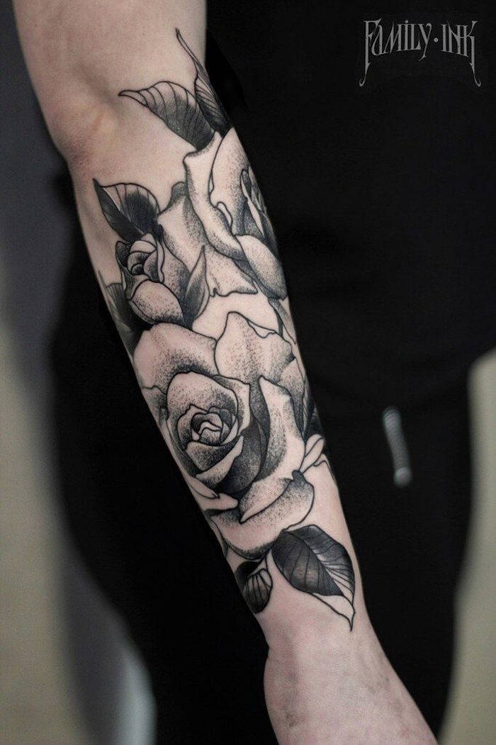 tatuajes en el antebrazo entero, los diseños más bonitos de tatuajes en el antebrazo, tatuajes de rosas significado 