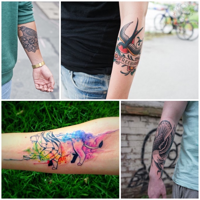 4 bonitos diseños de tatuajes en el antebrazo para hombres, tatuaje antebrazo con elementos simbolicos, tattoos old school 