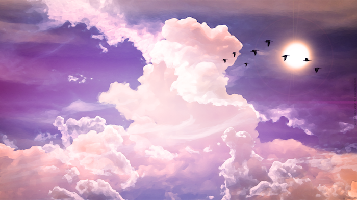 magníficas fotos para tu fondo de pantalla, dibujo bonito en colores, cielo nubloso y aves en pleno vuelo, imagines tumblr inspiradores 