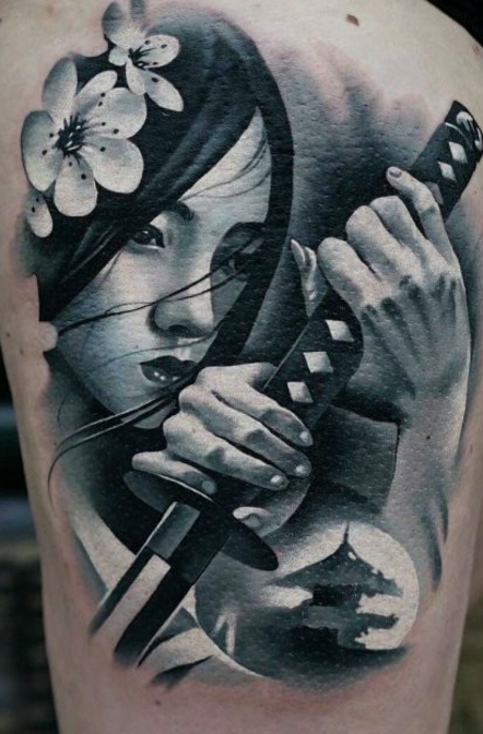 diseños de tatuajes de geishas originales, tattoos para hombres y mujeres inspirados en la cultura japonesa, diseños de tattoos 