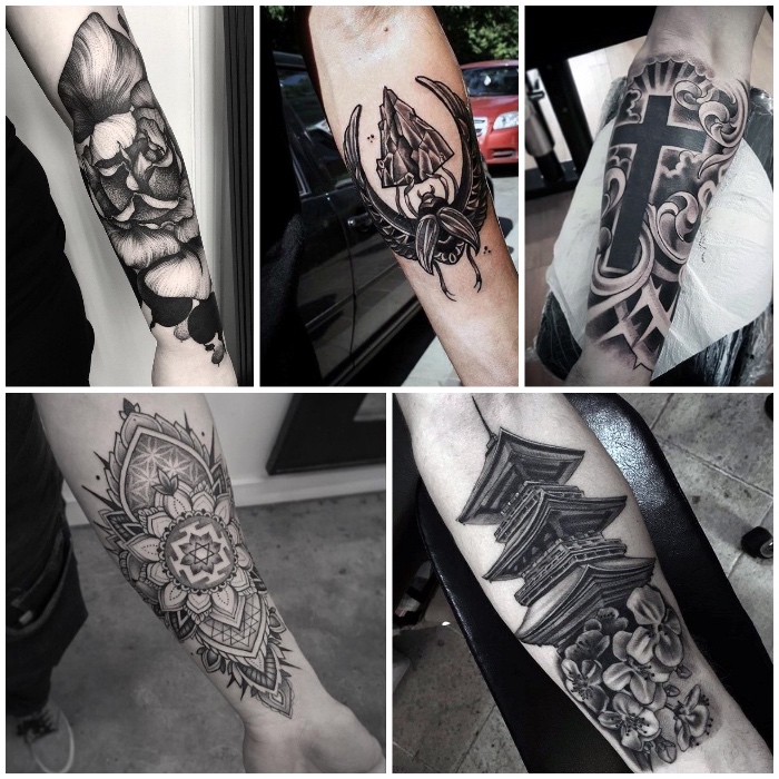 5 diseños originales en el antebrazo, tatuajes para hombres en el brazo super atractivos en tinta negra, diseños de tatuajes grandes