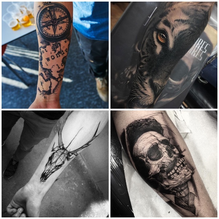 diseños de tatuajes en estilo hipperrealista para hombres y mujeres, tattoo ciervo calavera, cuatro propuestas de tattoos realistas