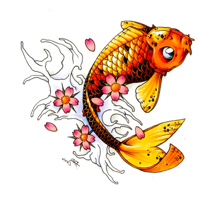 diseños de tatuajes con el pez Koi, tatuajes coloridos únicos, imagines de tatuajes con significado para hombres y mujeres 