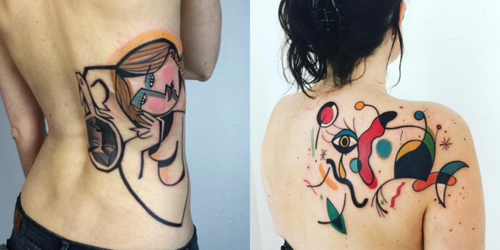 coloridos diseños abstractos de tatuajes inspirados en la cultura japonesa, tatuajes bonitos para mujeres en 80 imagines 