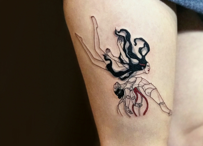 los diseños más originales de tattoos japoneses, adorables propuestas de tatuajes originales, tatuaje bonito simbólico en la cadera 