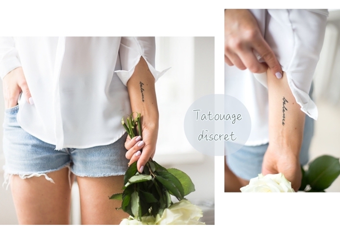 fotos de tatuajes discretos en el antebrazo, letras escritas en cursiva, tatuajes bonitos para mujeres en el brazo, diseños de tattoos