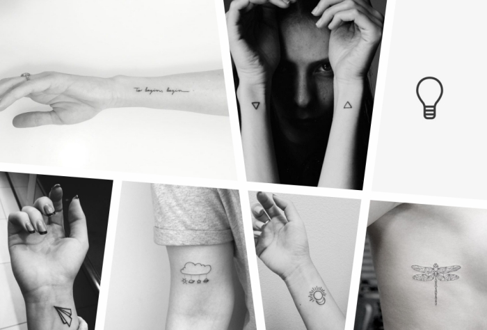ideas de tatuajes pequeños mujer, tattoos con letras, tatuajes truangulos, diseños con animales y motivos florales 
