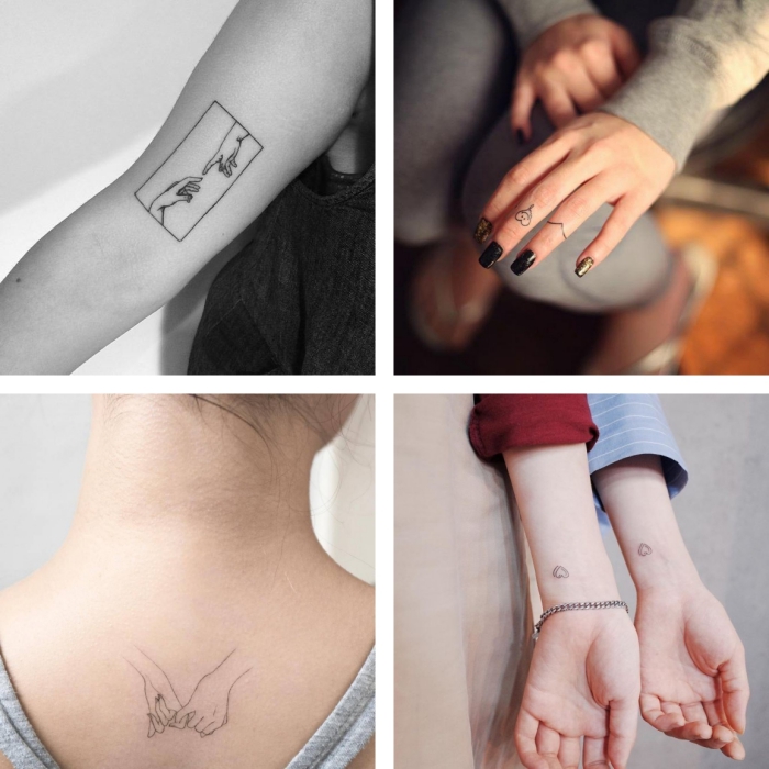 cuatro adorables diseños de tatuajes para mejores amigas, tatuajes para hermanas bonitas, tatuajes pequeños mujer