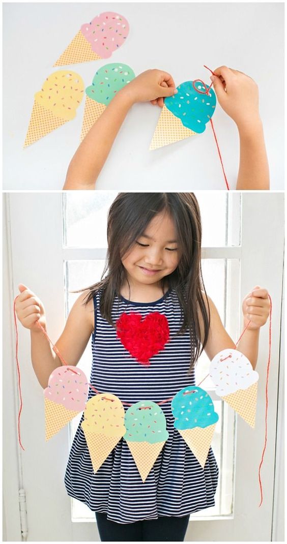 bonita guirnalda con helados de papel hecha a mano, ingeniosas ideas de manualidades para niños de 6 a 12 años