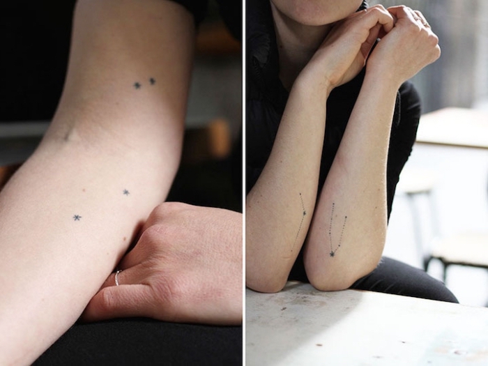 tatuajes minimalistas con constelaciones estelares, preciosos diseños de tatuajes super pequeños, tattoos que inspiran 