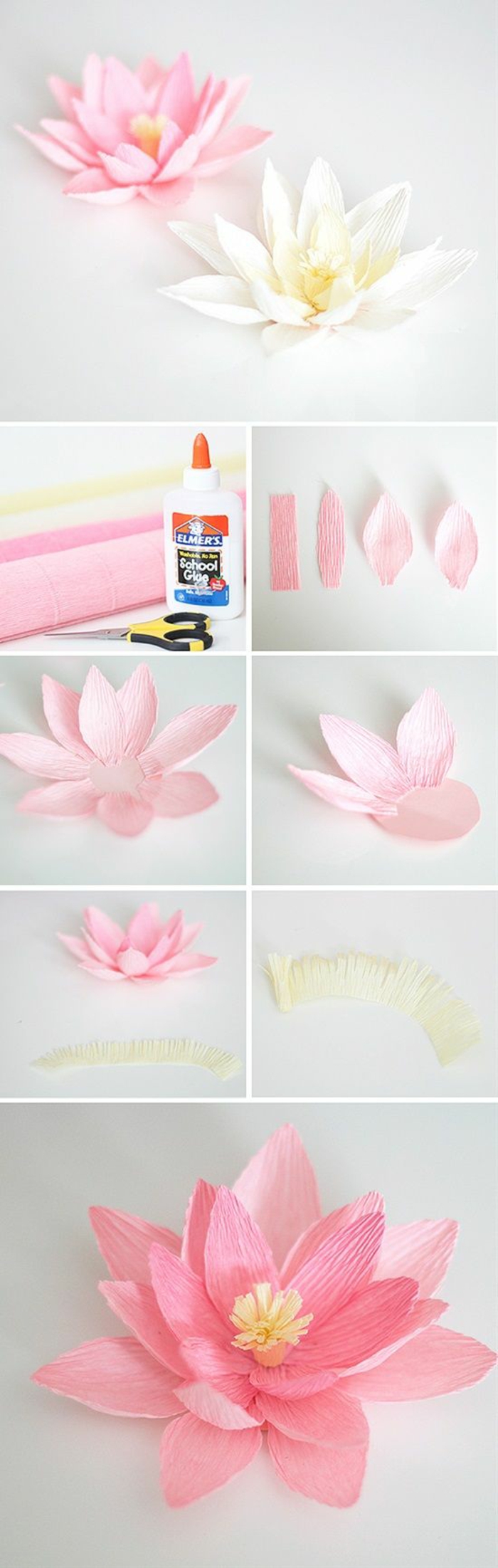como hacer flores de papel bonitas para decorar la casa, flor de loto en dos colores hecho a mano, originales ideas de manualidades 