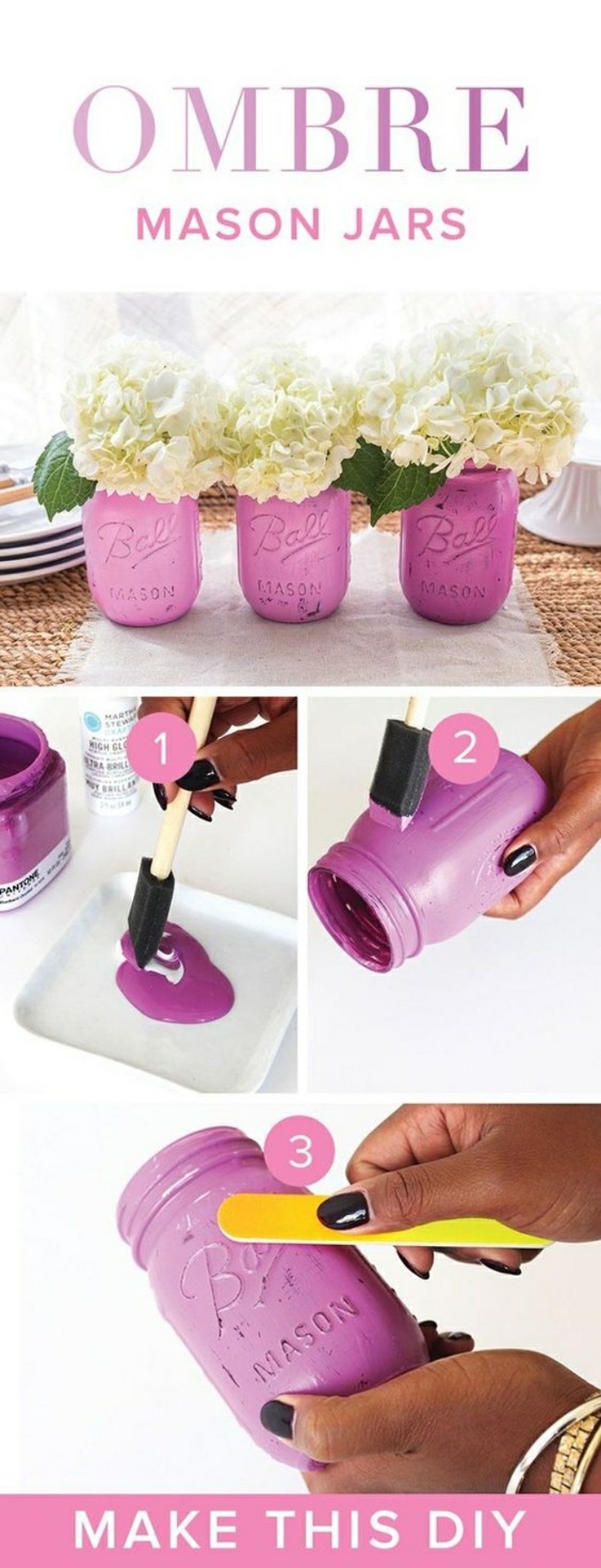 jarrones DIY hechos de frascos pintados con efecto ombre, fotos con tutoriales de manualidades faciles y rapidas