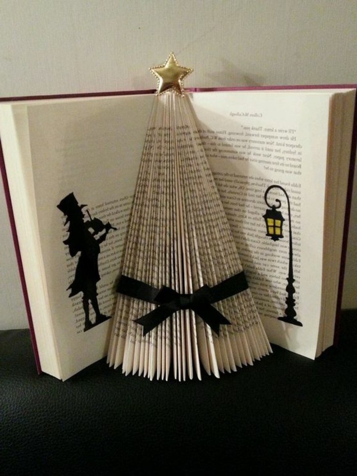 ideas de manualidades de papel para navidad, preciosa decoraci'on hecha con un libro, manualidades de Navidad