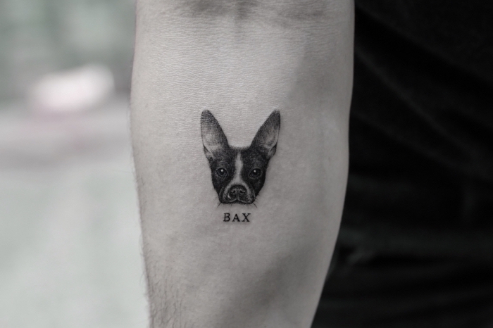 tatuaje antebrazo perro, tatuajes pequeños hombre, diseños de tatuajes unicos, tatuajes tinta negra en el antebrazo 