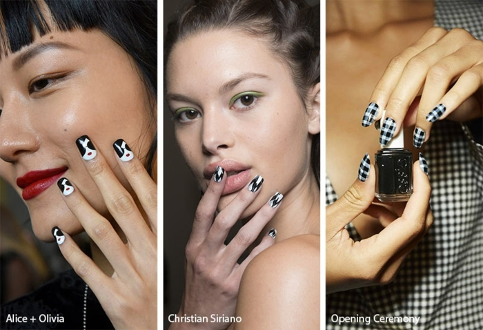 super originales diseños de uñas en blanco y negro, modelos de uñas de gel, tendencias en decoración de uñas para 2019 