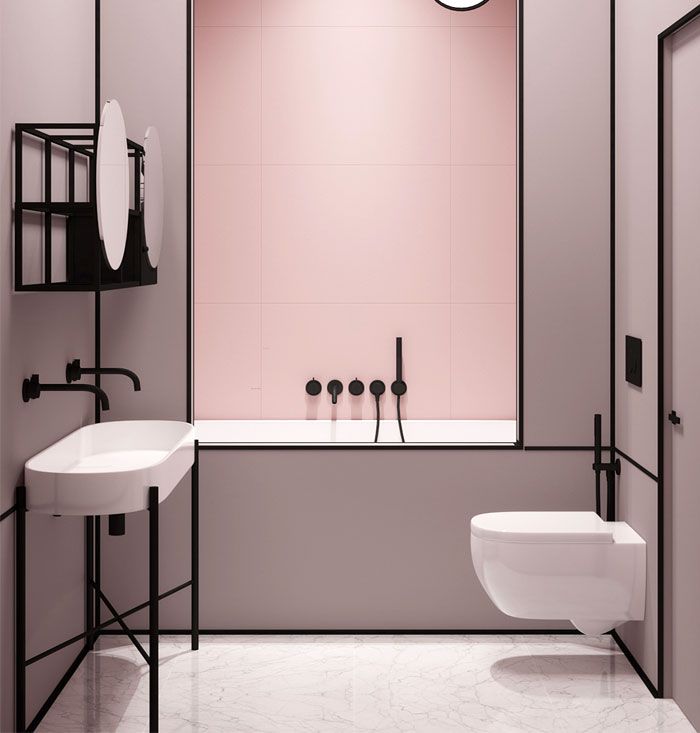 baños en estilo moderno ecléctico, cuartos de baño fotos, diseños de baños modernos en colores en tendencia, baño en rosado y negro 