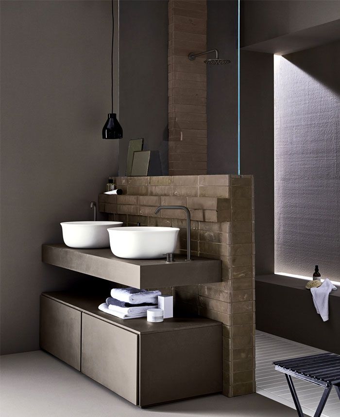 super originales propuestas de baños en estilo industrial, baños modernos decorados en colores en tendencia, baños rústicos 