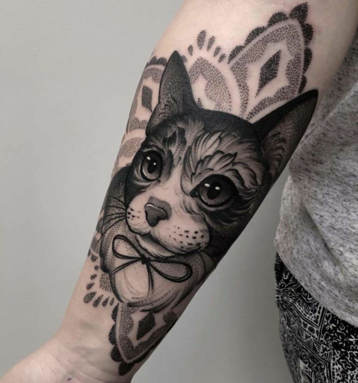 preciosos diseños de tatuaje gato, galería de imágenes de tatuajes con gatos para hombres y mujeres, fotos de tatuajes 