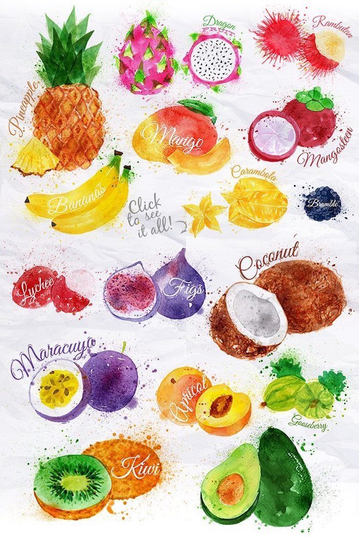 imágenes de dibujos para el verano en colores vibrantes, como dibujar frutas exóticas paso a paso, dibujos faciles y bonitos