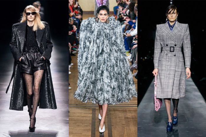 tres propuestas que representa al máximo las tendencias invierno 2019, negro, gris, plumas y estampado Chanel de cuadros 