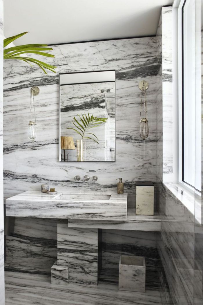 ideas de azulejos de baños modernos, pequeños baños con mármol, tendencias en decoración de baños para 2019 