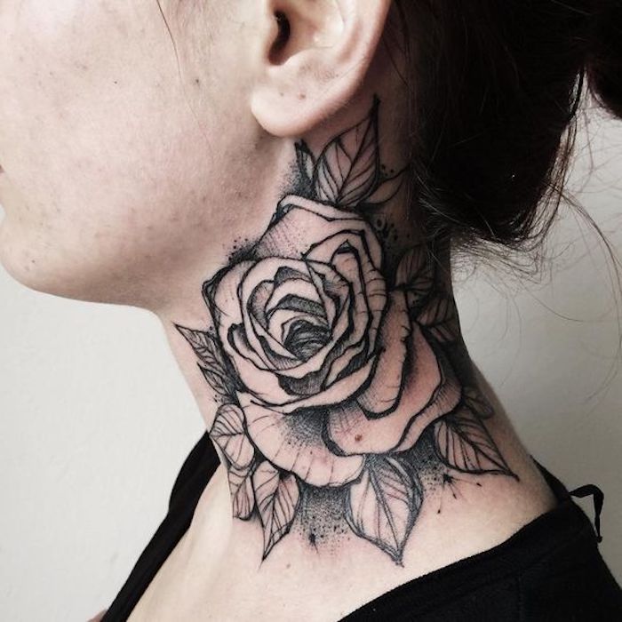tatuajes de rosas en el cuello, diseños de tatuajes de flores simbolicos, qué significa el tatuaje rosa, diseños en fotos