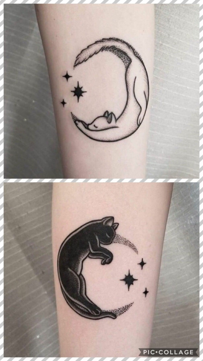 cuál es el significado y la simbologia de los tatuajes con gatos, ideas de tatuajes simples y originales de animales