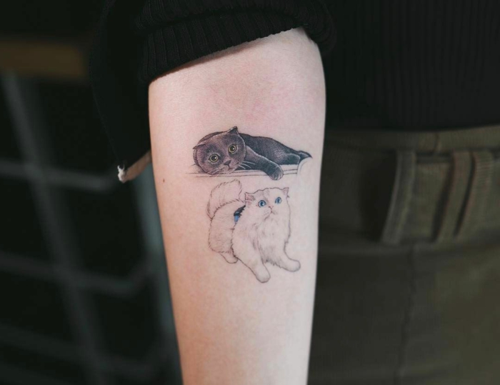 adorables ideas de diseños de tatuajes con mascota, adorables modelos de tattoos con gatos, ideas de tatuajes bonitos 