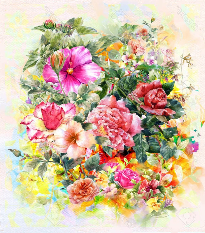 ramo de flores acuarela en estilo realista, aprender a dibujar flores con acuarelas, originales ideas de dibujos de flores 