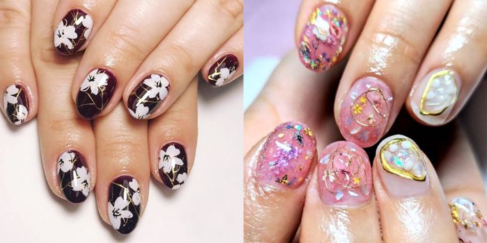 1001 Ideas De Disenos De Manicura Con Dibujos En Las Unas Con piedras de color dorado y base blanca con negra. 1001 ideas de disenos de manicura