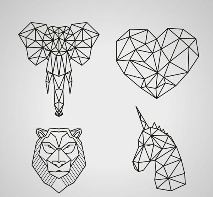 cuatro diseños de tatuaje geometrico, diseños originales de tatuajes de animales figuras geométricas, fotos de dibujos tattoos