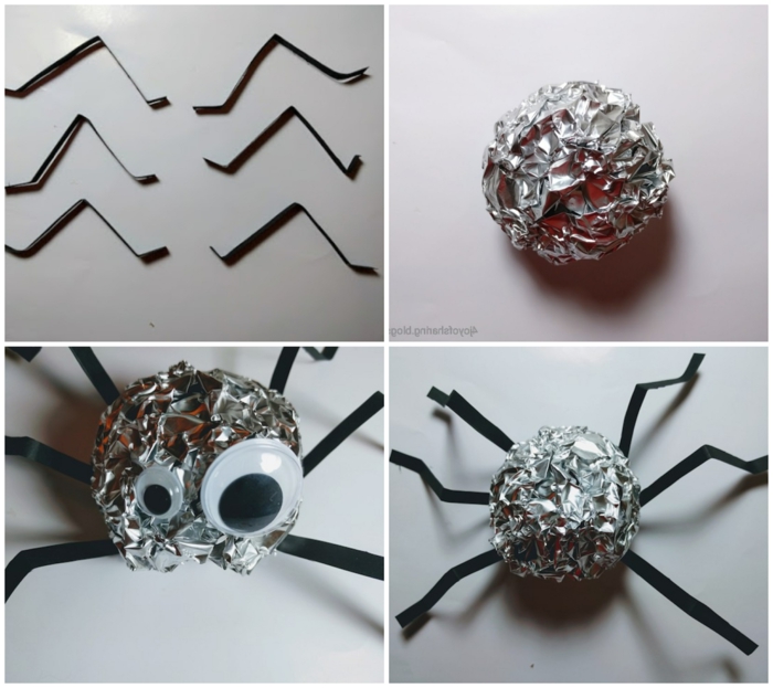 arañas DIY hechas de materiales recicladas, más de 90 ideas de adornos halloween caseros paso a paso, decoración DIY
